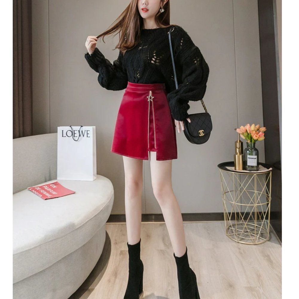 Super Star Leather A-Line Skirt - Picture 3 of 9
